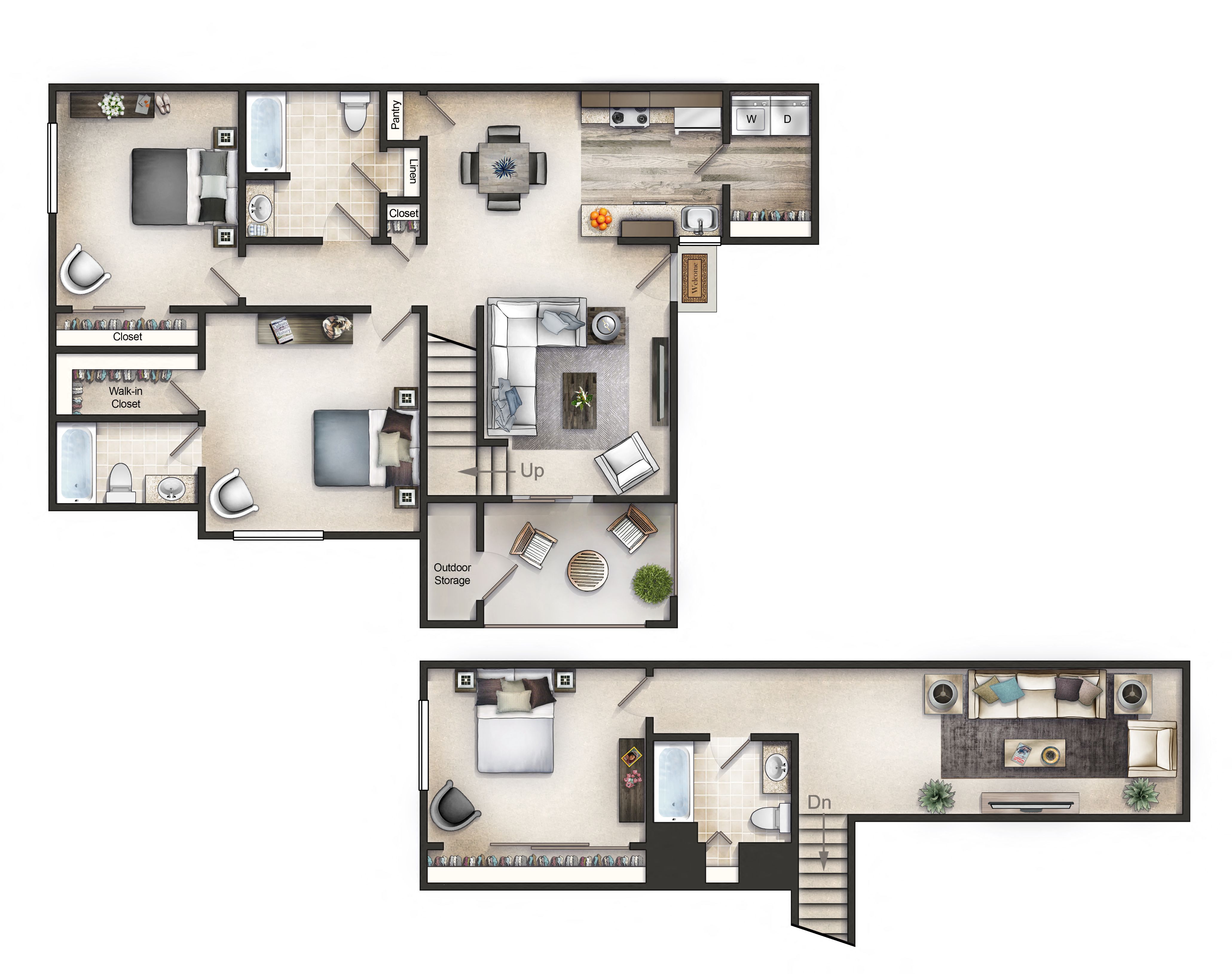 Floor plan for 3 beds, 3 baths, 1663 sqft
